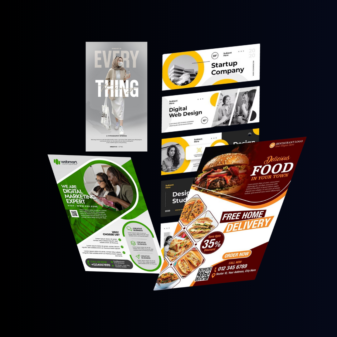 Marketing and advertising graphics designing services including posters, flyers, and banners